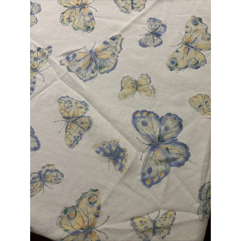 Vintage Blue Yellow Oblong Pique 100% Cotton Butterfly Tablecloth - Size 58